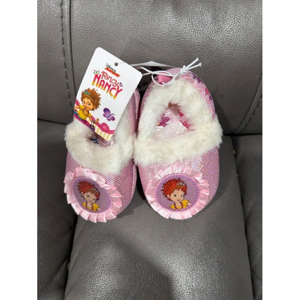 Disney Junior Fancy Nancy Pink Glitter Faux Fur Slippers Toddler Girls Size 7/8